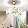 20.7" Modern Crystal Ceiling Fan with Light and Remote,Low Profile Flush Mount Ceiling Fan Gold Chandelier Ceiling Fans 6 Speeds