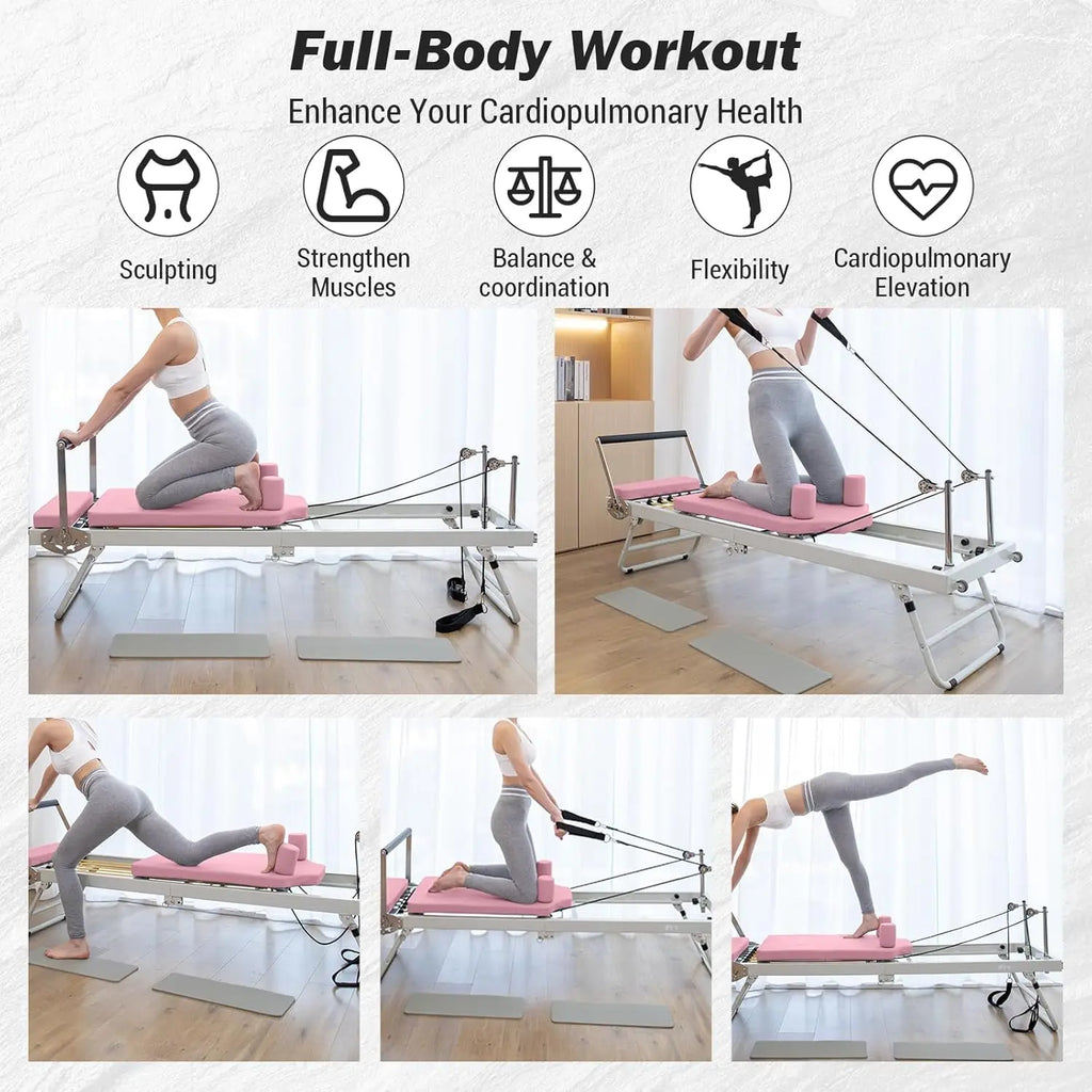Pilates Reformer Machine 77" Foldable Pilates Equipment for Home Gym Workout, Adjustability Pilates Workout Equipment for Advanc