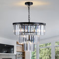 Multi-Finish 3-Tier K9 Crystal Chandelier - 20 Inch  Metal Frame Light, Black  Adjustable Height Rust-Resistant Fixtur