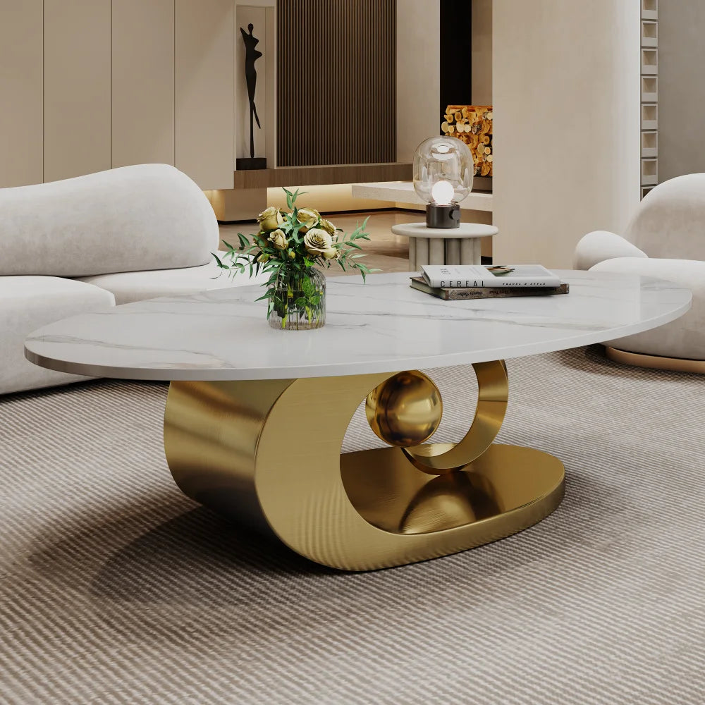 Italian Minimalist Sculptural Coffee Table, Stainless Steel Base Creative Living Room Center Tea Table, Custom Home Furniture