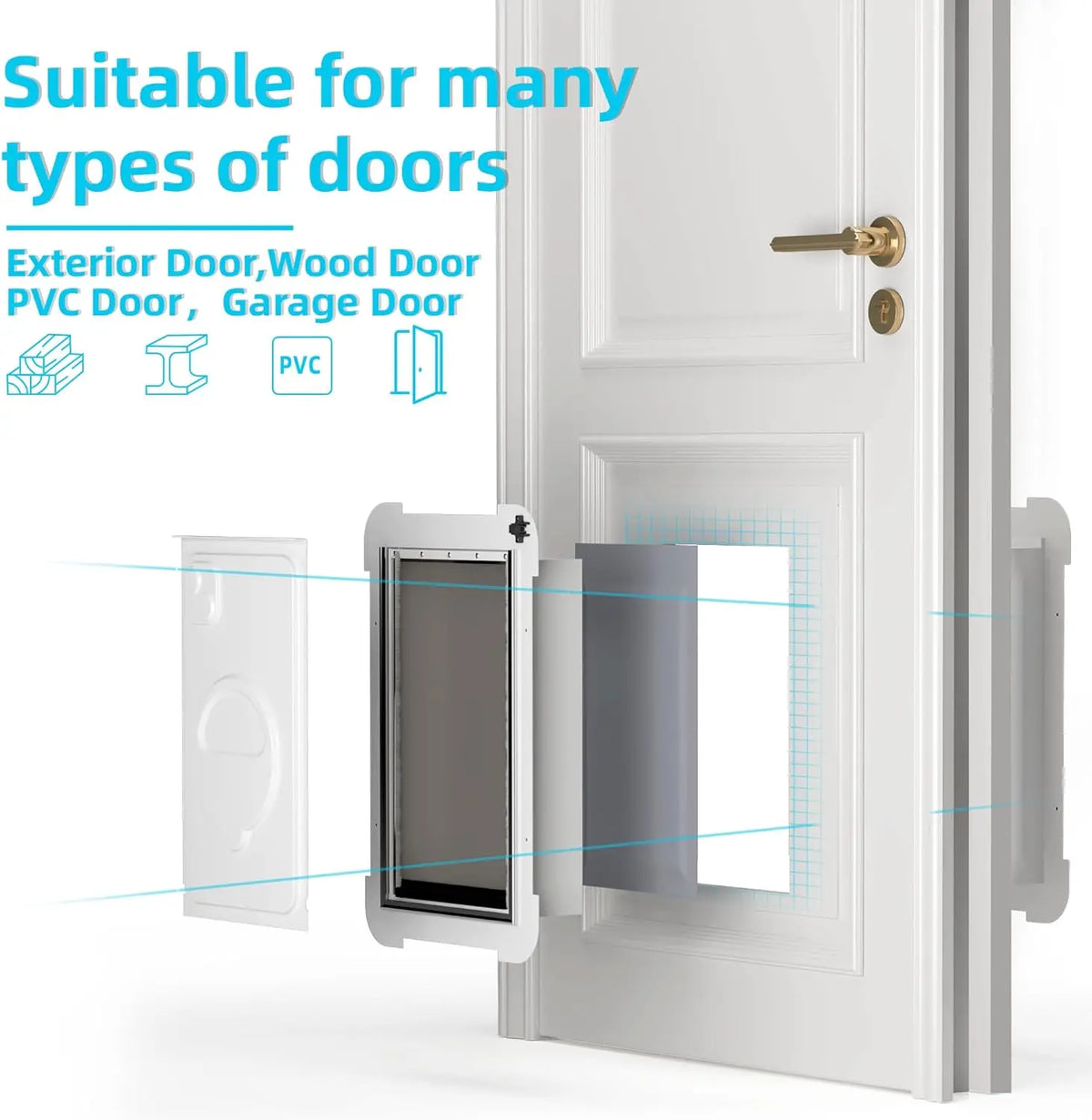 Extra Large Dog Door for Sliding Doors, 3-Flap Insulated, Steel Frame, Pet Door Up to 220 lbs