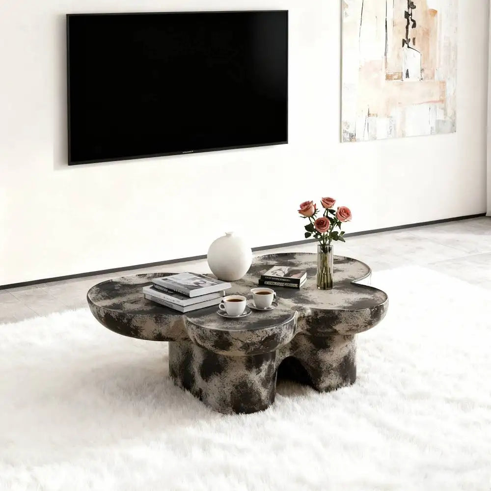Butterfly Style Coffee Table Imitation Natural Limestone Texture Black and Beige Matching Decorative Center Table Home Decor