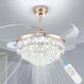 42'' Dimmable Ceiling Fan with Light and Remote Crystal Modern Chandelier Fan Retractable Fandelier with Memory, Silent Motor, 6