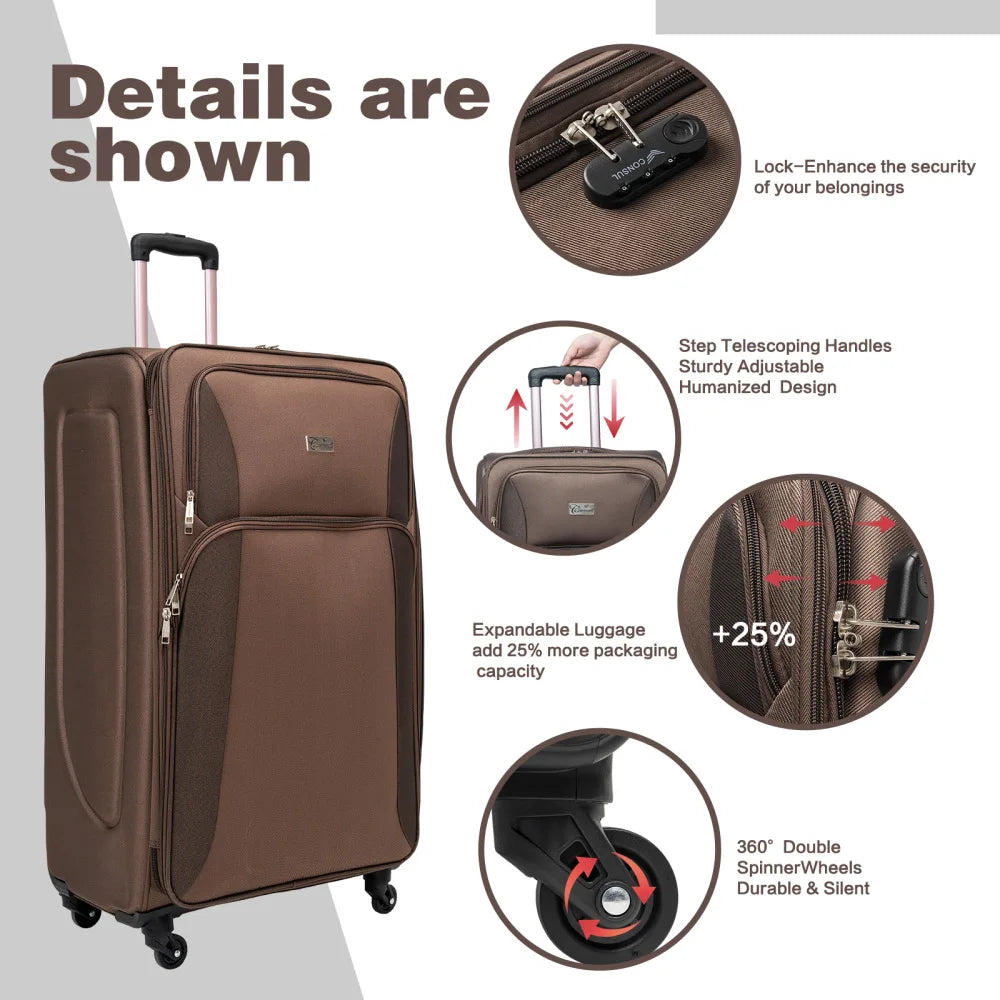 Softshell Luggage Expandable 4 Piece Set Suitcase Softside Lightweight Luggage Travel Set