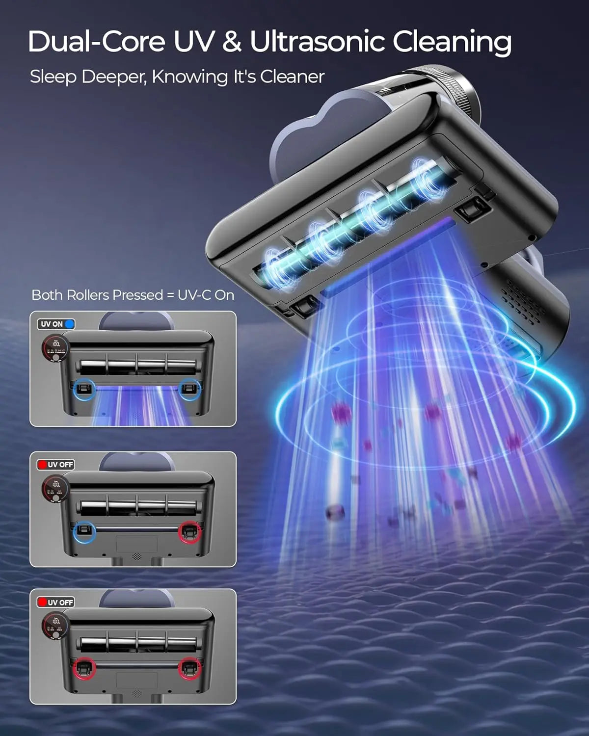 Cordless Mattress Vacuum with 18kPa Suction, UV-C Light, Heat & Aroma for Bed Sofa Cleaning