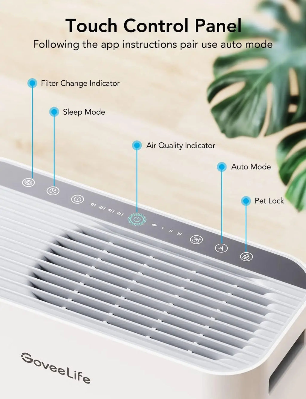 Smart Air Purifier for Large Rooms with PM2.5 Sensor, Washable Filter, App Control, and Pet Lock