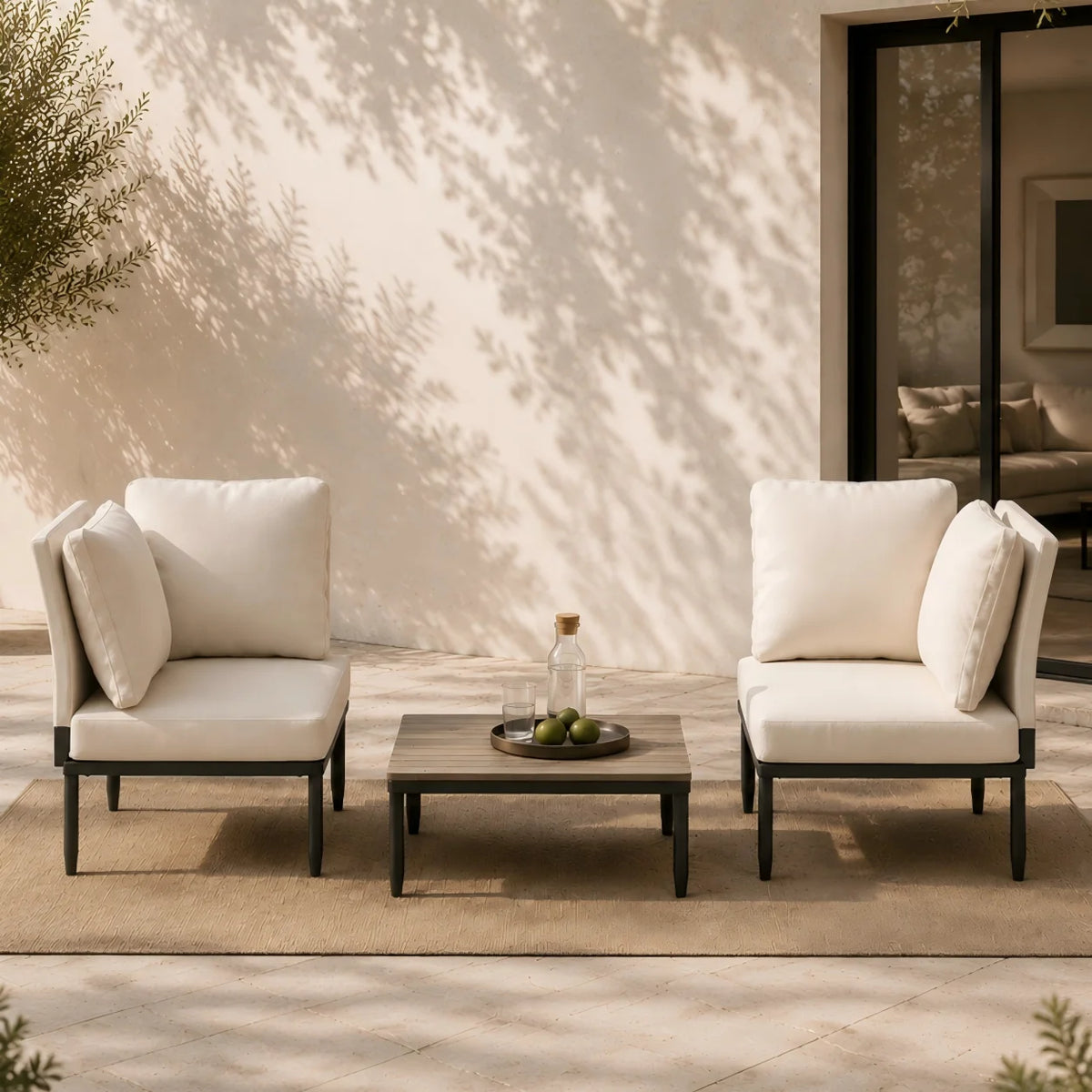 Outdoor Sectional 5 in 1 Aluminum Patio Loveseat with Coffee Table Garden Furniture Set Waterproof Cushion Wicker Sofa