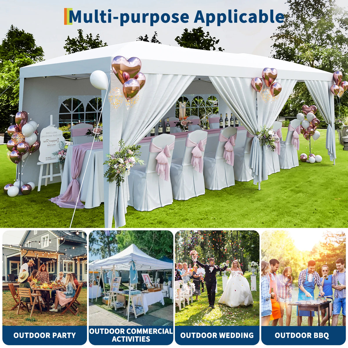 10x20 Ft Canopy Tent with 6 Sidewalls, Heavy Duty Outdoor Party Tent, Instant Shelter, Gazebo with Wheeled Bag for Events