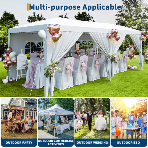 10x20 Ft Canopy Tent with 6 Sidewalls, Heavy Duty Outdoor Party Tent, Instant Shelter, Gazebo with Wheeled Bag for Events