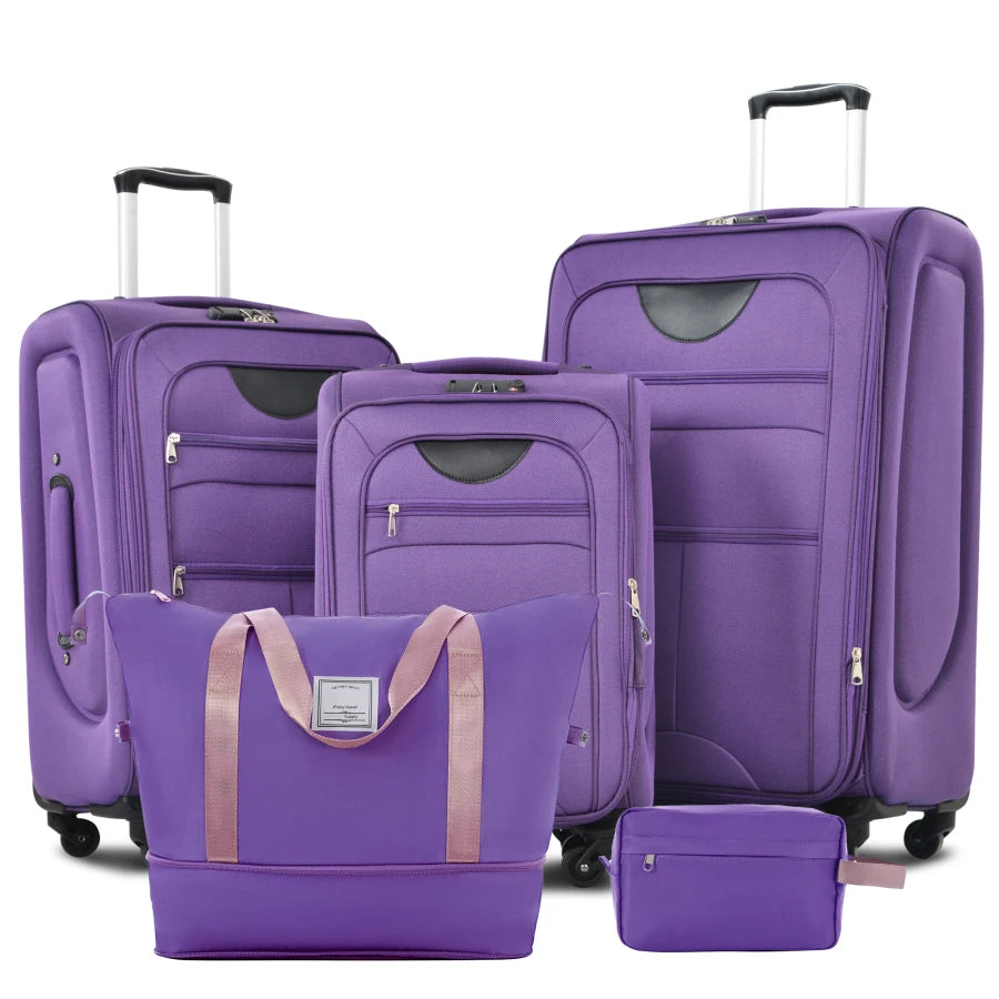 Softside Luggage Expandable 3 Piece Set Suitcase with Duffel Bag Upright Spinner Softshell Lightweight Luggage Travel Set-22/26