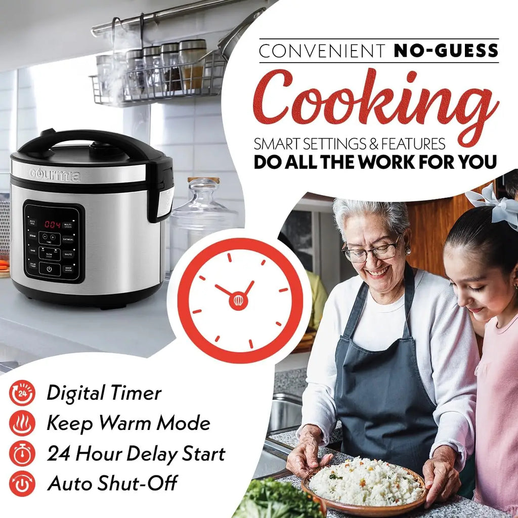 5 Qt Rice Cooker with Digital Controls, 20 Cup Cooked, 10 Cup Uncooked, Nonstick Pot, Steam Tray, Delay Timer, Keep Warm