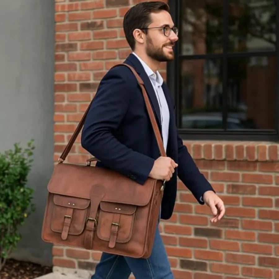 Leather Messenger Bag for Men and Women 18 inch Large Vintage Leather Briefcase Laptop Shoulder Bag Unisex Crossbody Messenger