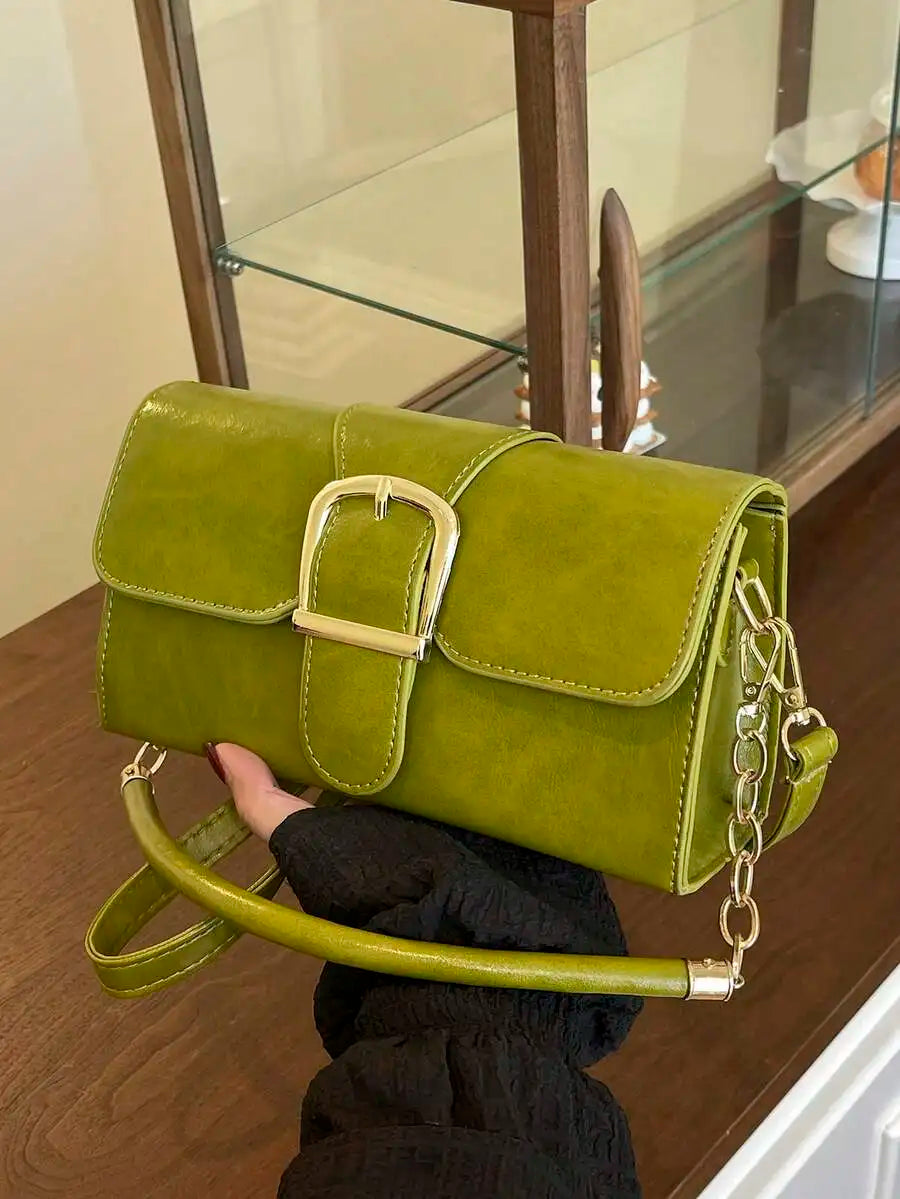 New Fashion Small Square Bag, Lock Closure Shoulder Crossbody Bag, Women Casual Commuter Underarm Versatile Handbag, Green