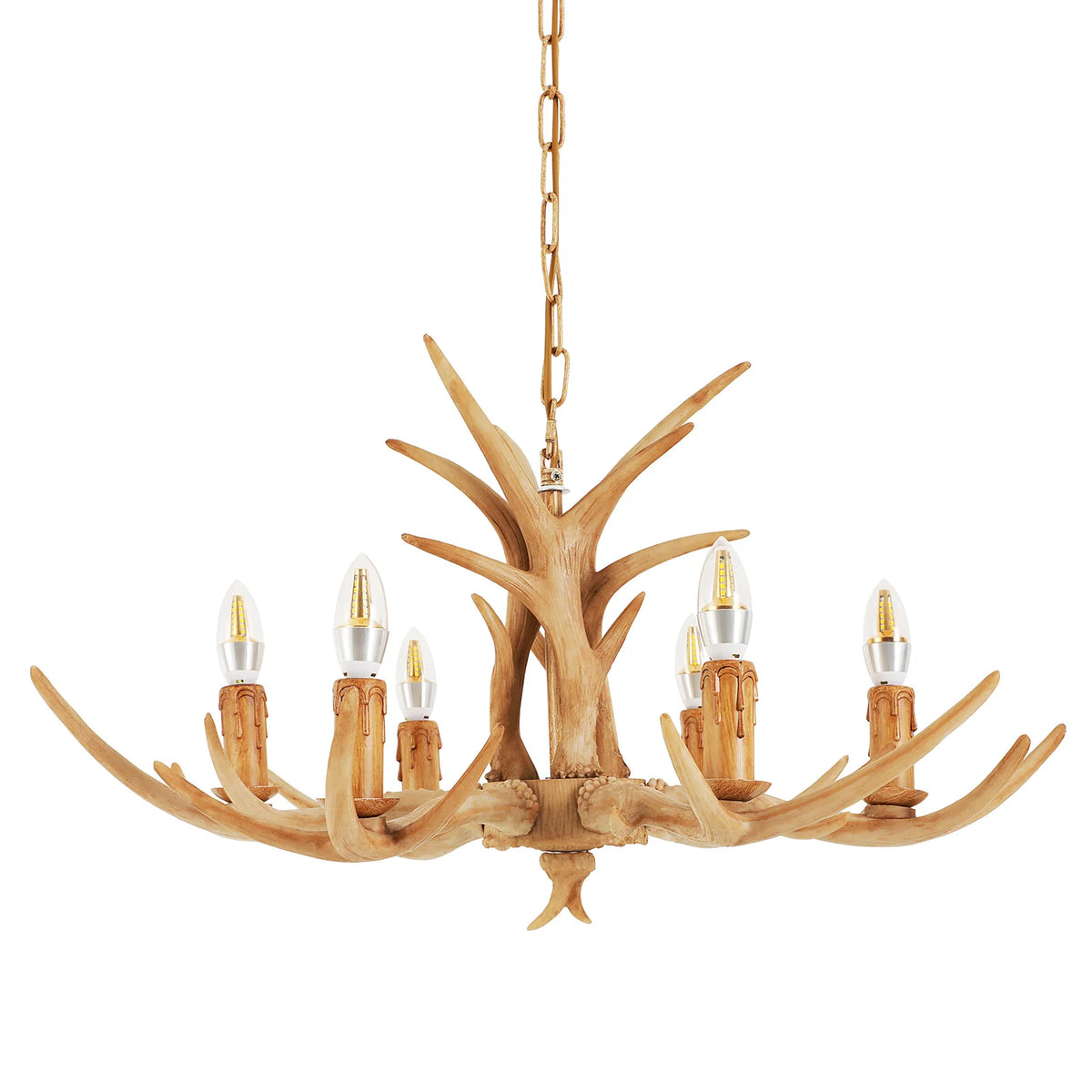 6 Light Resin Antler Chandelier, Rustic Deer Horn Chandelier Vintage Antler Lamp for Kitchen, Dining, Living Room, Bedroom
