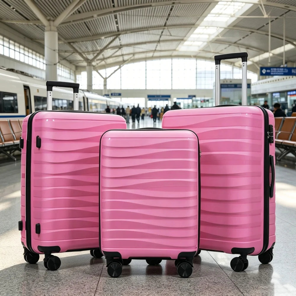 Premium PP TSA Lock Luggage Set, Wear-resistant 360° Spinner Wheels 3 Sizes Suitcase