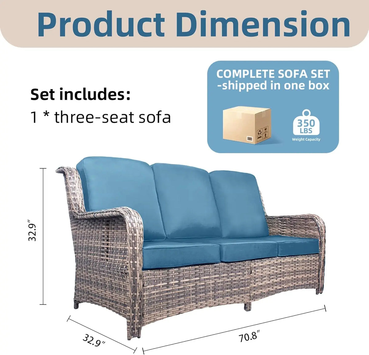 Three-Seater Outdoor Sofa Wicker Material Garden Furniture Comfortable Seating for Patio Or Balcony