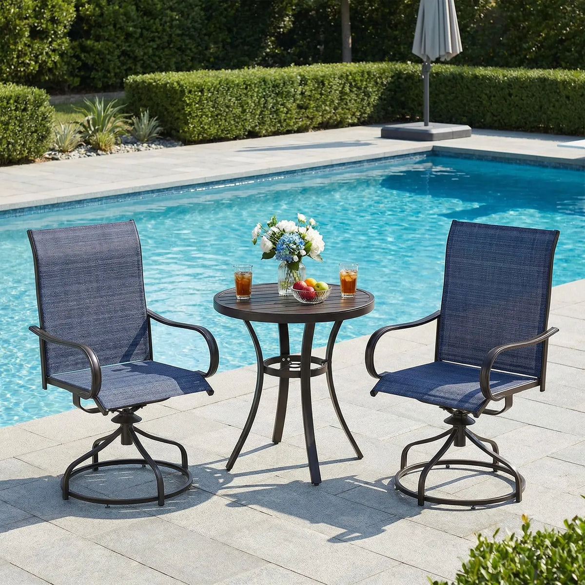 Patio Swivel Dining Chairs Set of 2, Outdoor Chair with Textilene Mesh Fabric & Black Metal Frame for All Weather Outdoor Garden