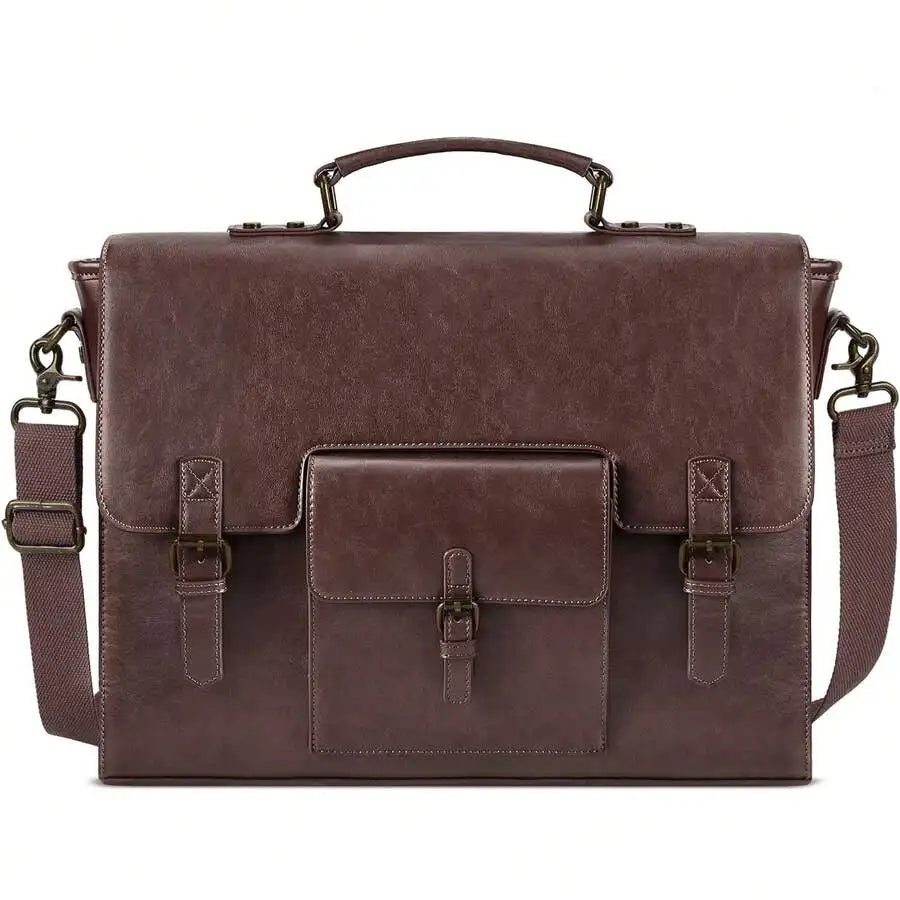 Men's Vintage Leather Messenger Bag: Waterproof 15.6" Laptop Briefcase, Large Satchel for Office & Travel.