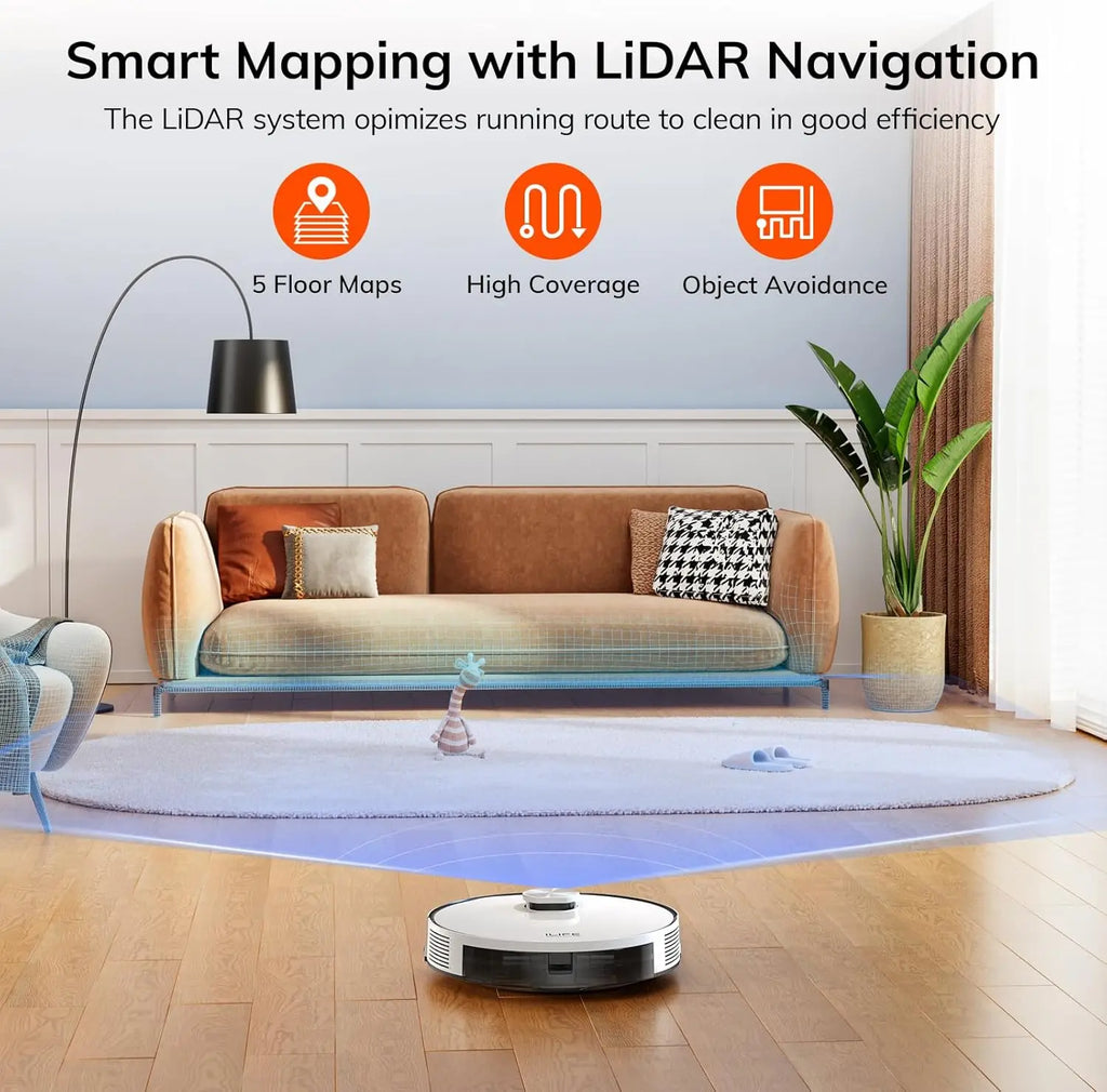 Robot Vacuum with Lidar Navigation, 10000Pa Suction, WiFi/Alexa Control for Hard Floors, Carpets & Pet Hair