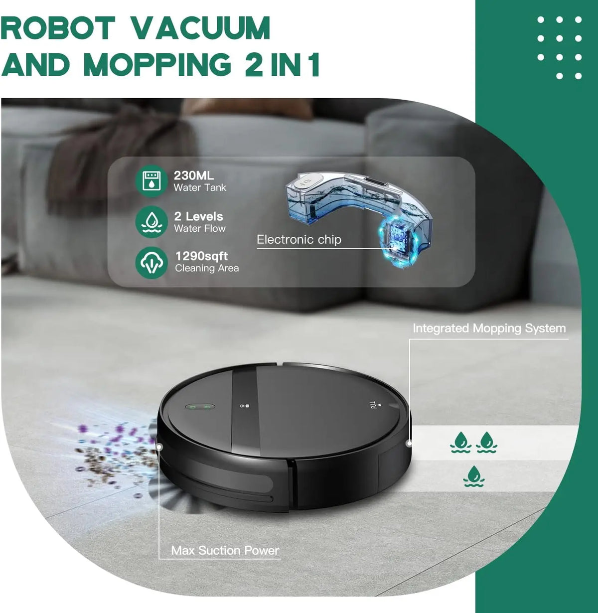 2-in-1 Robot Vacuum & Mop for Pet Hair, Smart 3D Avoidance, App/Wi-Fi/Alexa, Ultra-Slim Quiet Self-Charging