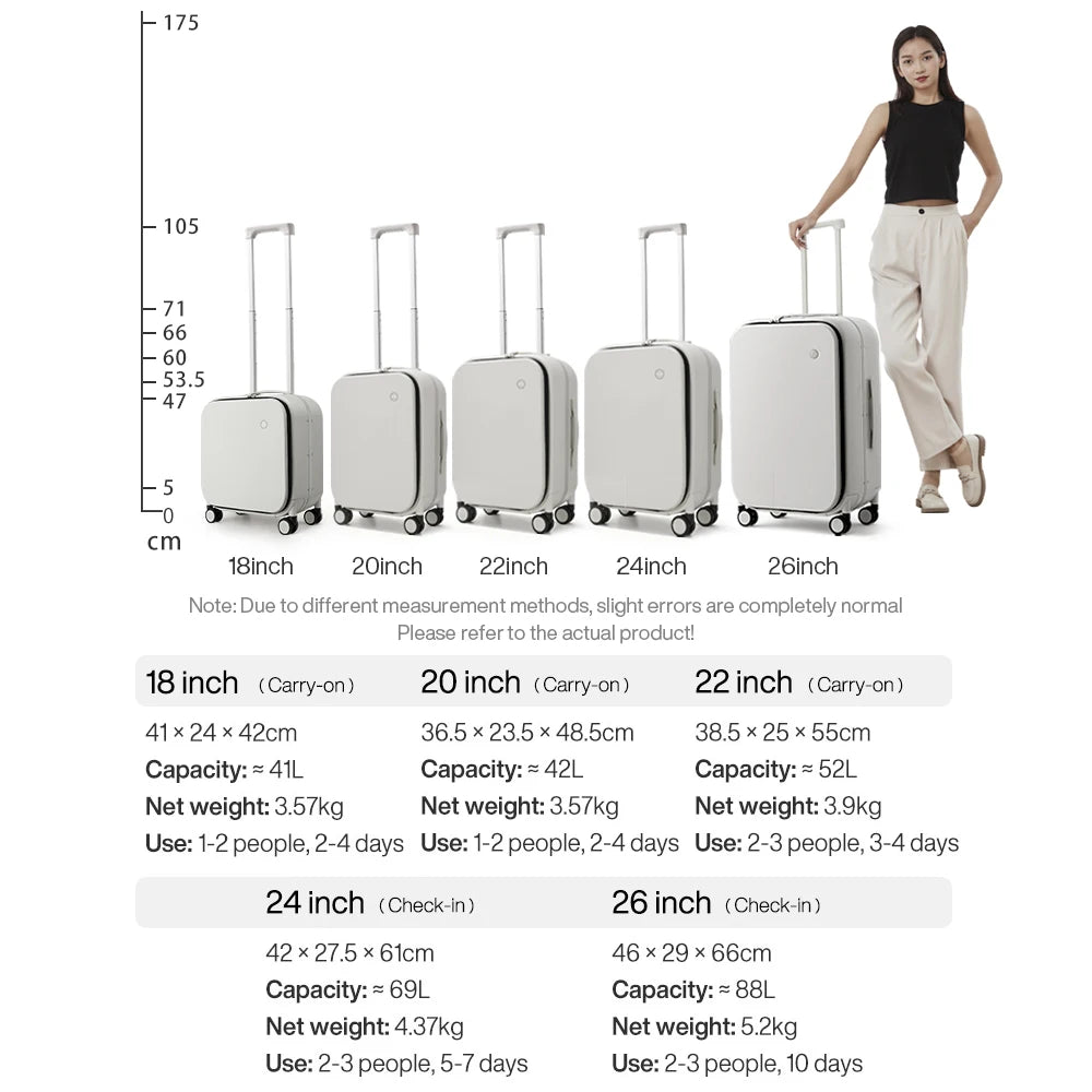 Mixi New PC Aluminum Frame Suitcase Front Opening Rolling Travel Luggage 20 Inch Carry-On 24 26 Inch M9291