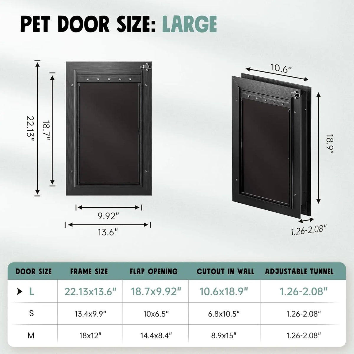 All Aluminum Large Dog Door with 3 Flaps, Heavy Duty Pet Door for Dogs Cats Up to 110lb, Insulated & Secure