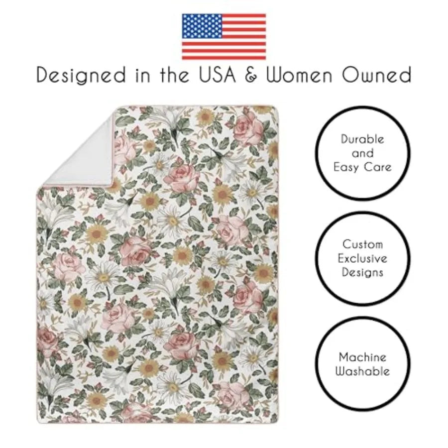 5-Piece Baby Crib Bedding Set Boho Vintage Floral for Girls Infants/Nursery incl. Blanket Fitted Sheet and Crib Skirt (Bohemian