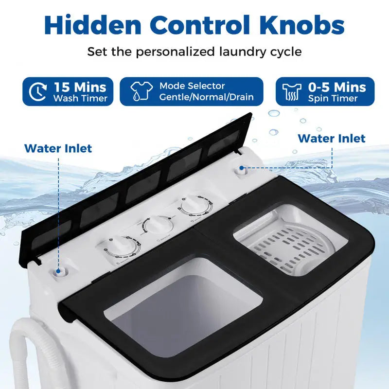 Portable Washing Machine 18 lbs Mini Laundry Machine with 11 LBS Washer-Black
