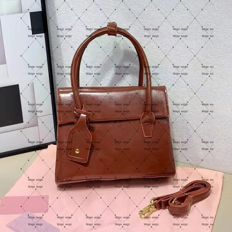 2026 New Designer bag Autumn Winter Distressed Oil Wax Leather Briefcase, Elegant Top-Handle Shoulder Bag, Timeless Sophisticate