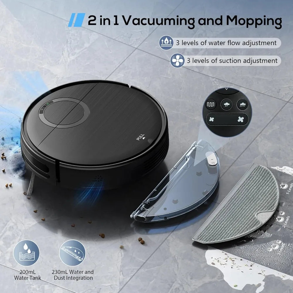 2-in-1 Robot Vacuum and Mop Combo, 2000Pa Strong Suction, Anti-Tangle, Self-Charging, Smart App Control