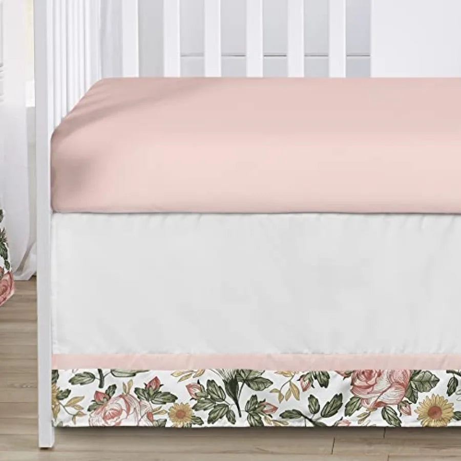 5-Piece Baby Crib Bedding Set Boho Vintage Floral for Girls Infants/Nursery incl. Blanket Fitted Sheet and Crib Skirt (Bohemian