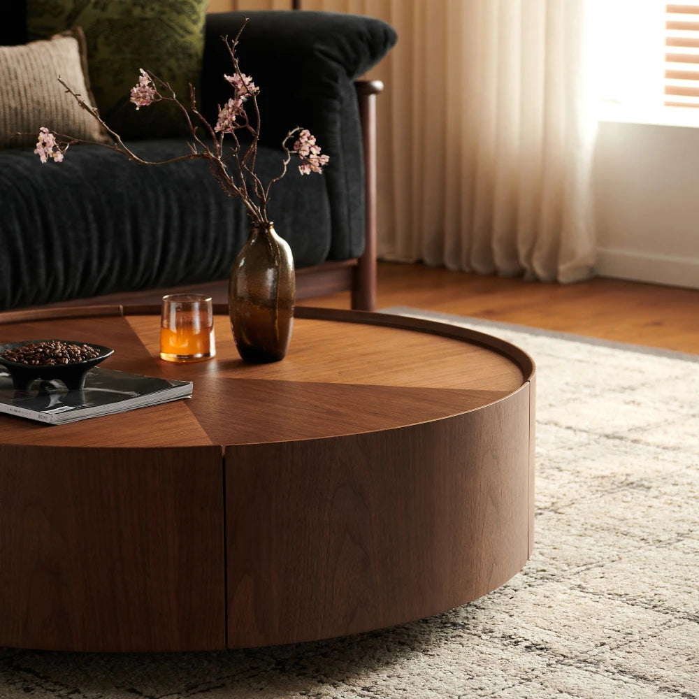 Circular Walnut Design Coffee Tables, Suitable for Living Rooms, Walnut Material, Suitable for Bedrooms, Living Rooms, Offices