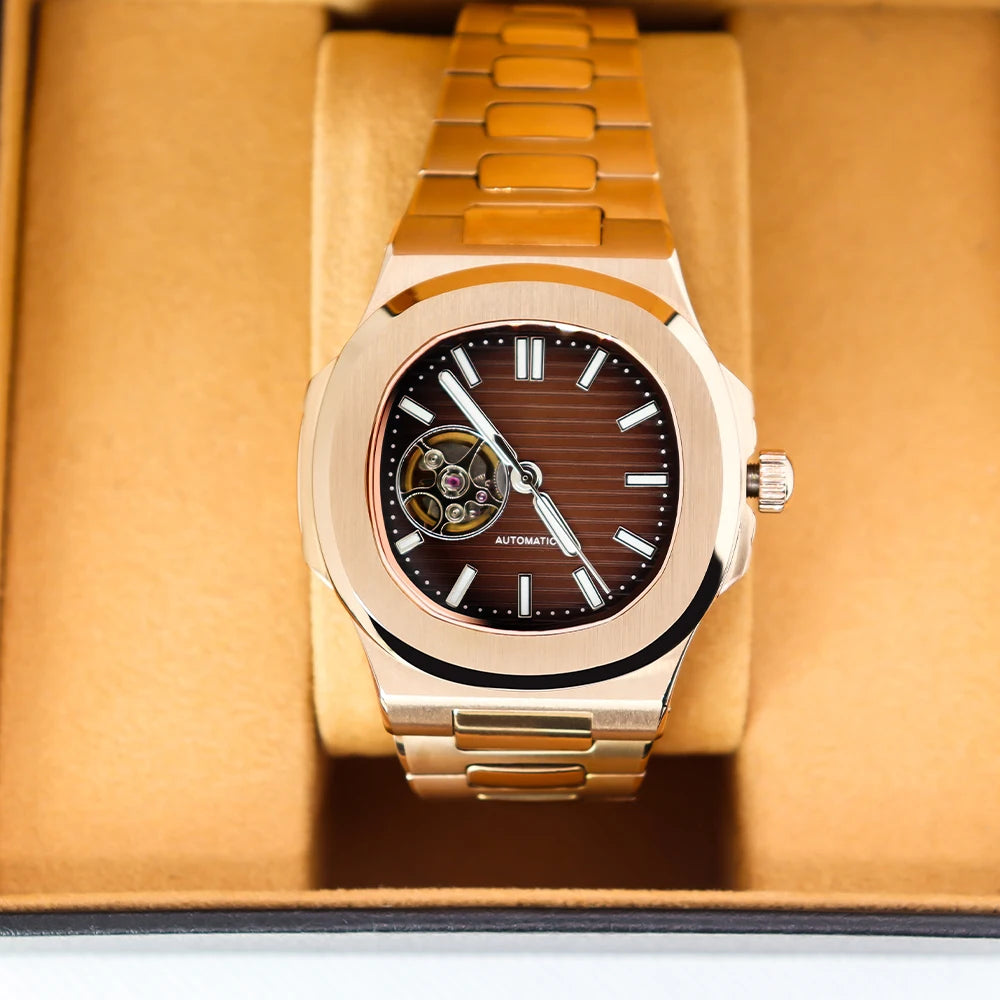 Skeleton Mechanical Watch Suppliers Round Sapphire Crystal Dial Waterproof 41mm Diameter Men Auto Watch
