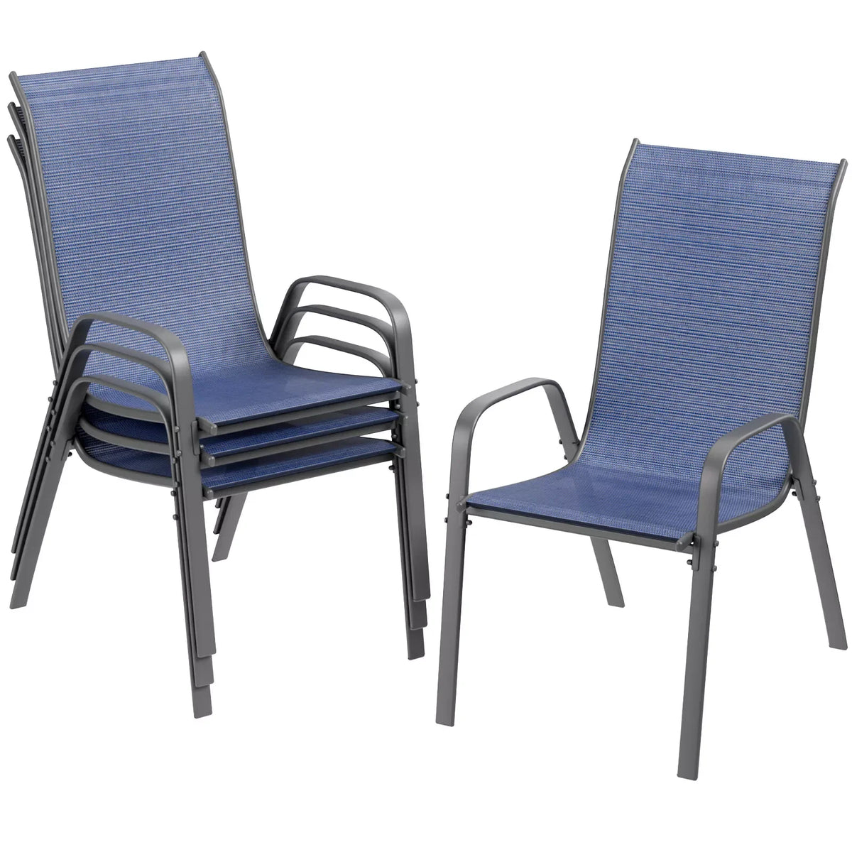 Patio Chairs Set of 4 Outdoor Textilene Stackable Dining Sitting for All Weather, Breathable Lawn Garden Furniture with Armrests