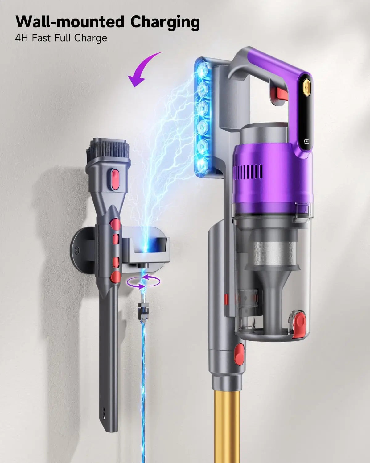 Cordless Vacuum Cleaner 680W 55kPa, Up to 75Mins Runtime, Anti-Tangled for Hardwood Floors, Carpets, Pet Hair