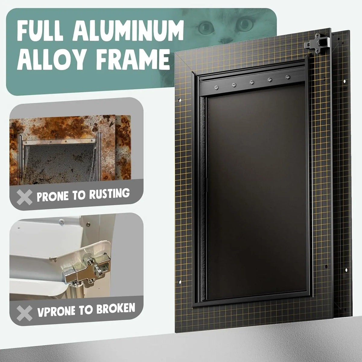 All Aluminum Large Dog Door with 3 Flaps, Heavy Duty Pet Door for Dogs Cats Up to 110lb, Insulated & Secure