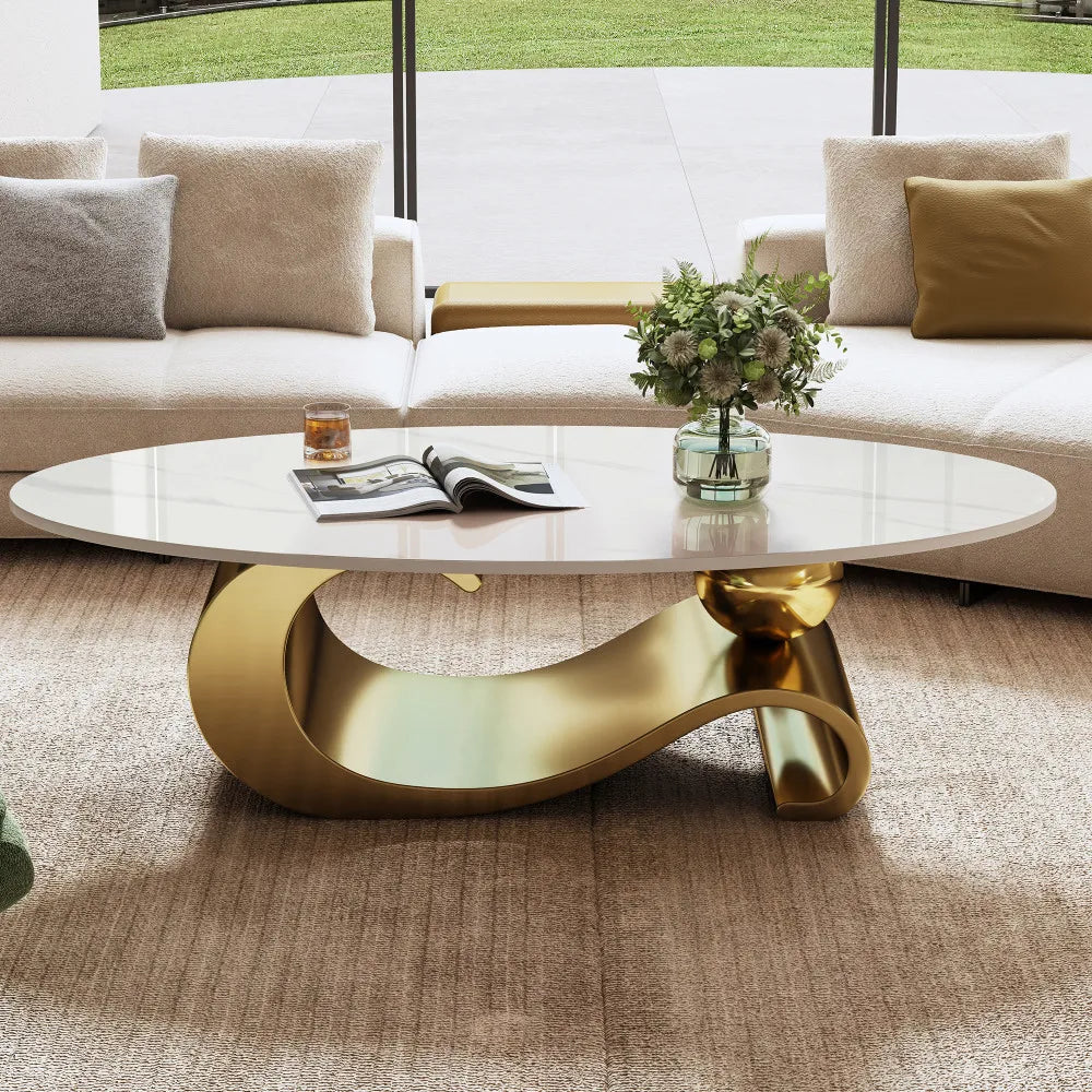 Italian Minimalist Sculptural Coffee Table, Stainless Steel Base Creative Living Room Center Tea Table, Custom Home Furniture