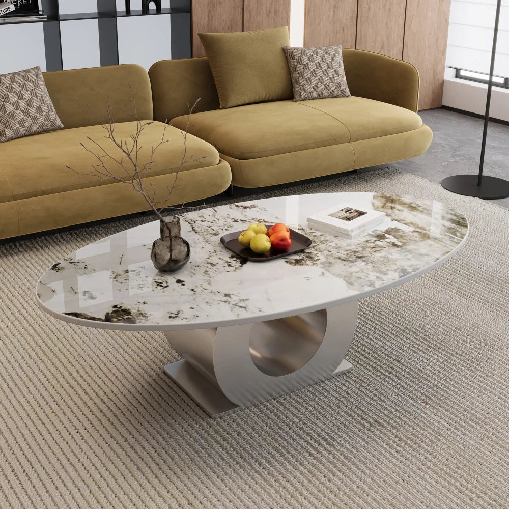 Italian Minimalist Sculptural Coffee Table, Stainless Steel Base Creative Living Room Center Tea Table, Custom Home Furniture