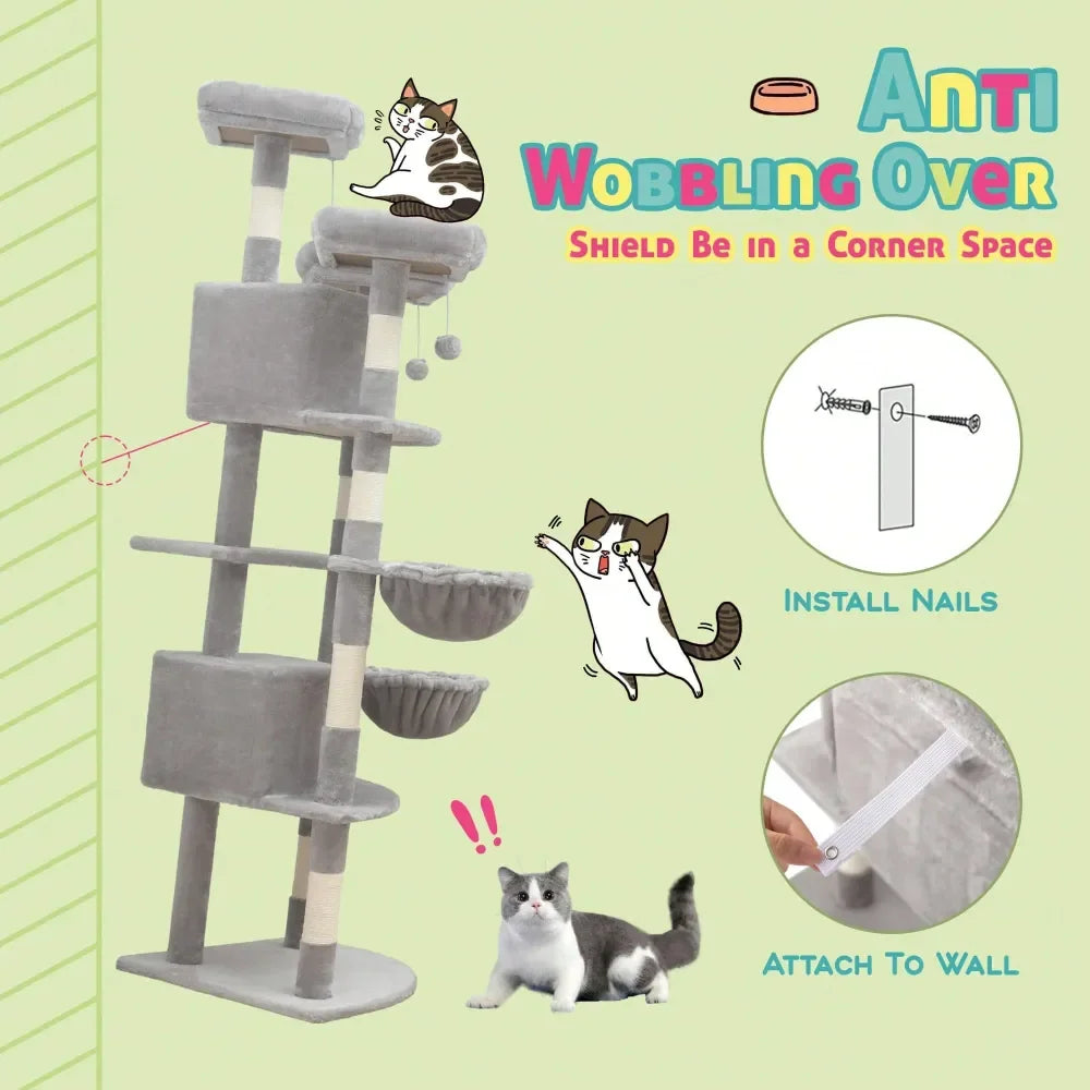 Cat Tree Rascadores Para Gatos Cat Supplies 73in FanShaped Corner Cat Tower For Save Space, MultiLevel Tall Cat Tree For Indoor