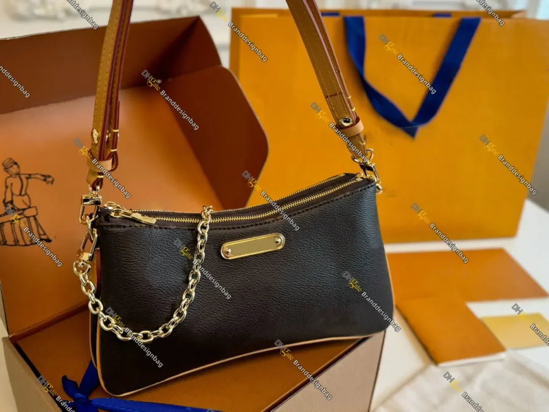 Top Designer Liv pochette Shoulder Bag Women Leather Denim Chain Crossbody bags Luxury Clutch Tote Purse Brown Flower Handbag