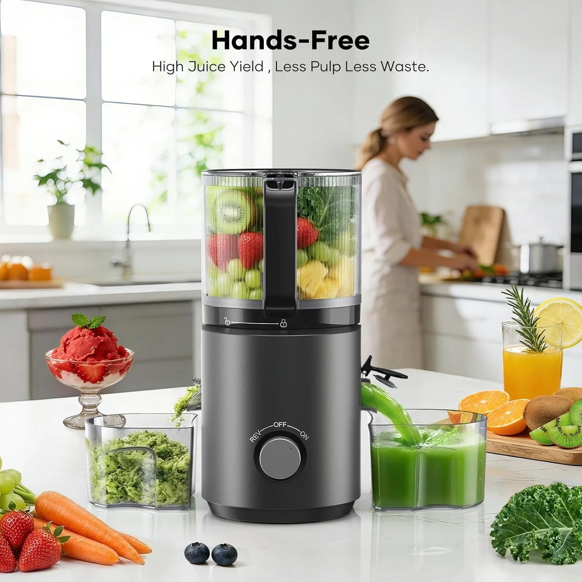 3-in-1 Juicer Machines, Cold Press Juicer 7“ Large Chute & 120oz – for Whole Vegetables & Fruits, High Juice Yield | Nut Milk | Natural Sorbet