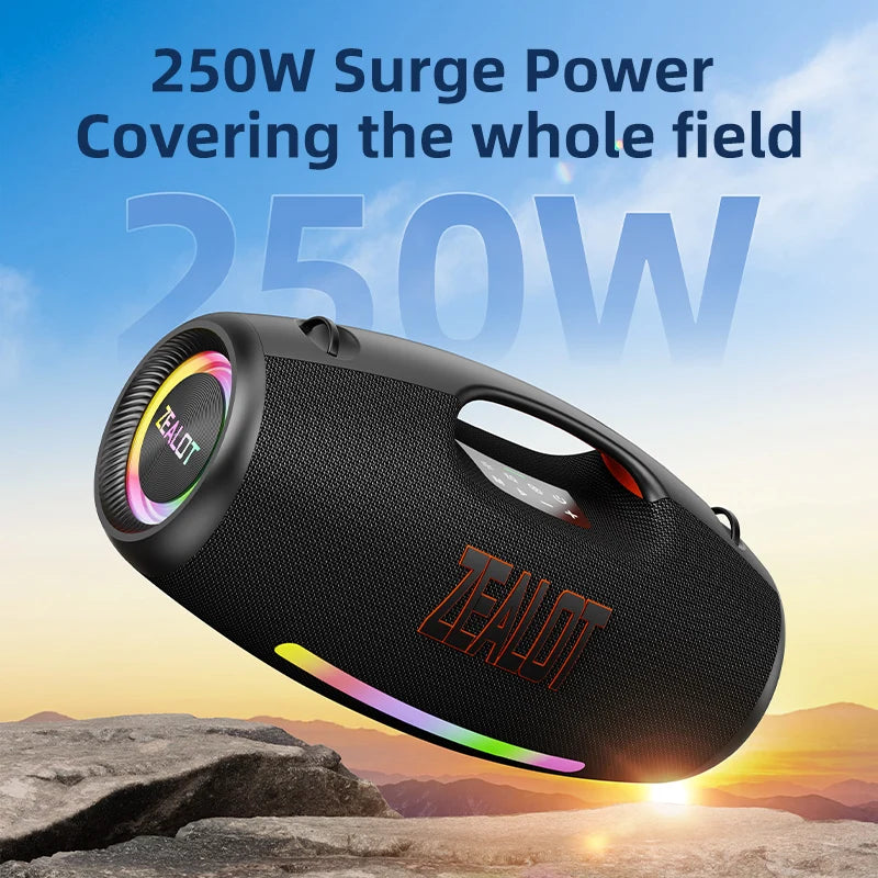 ZEALOT-S89 250W Waterproof Portable Loud Bluetooth Speaker, Wireless Outdoor Boombox SubwooferTriple Passive Radiators-Deep Bass
