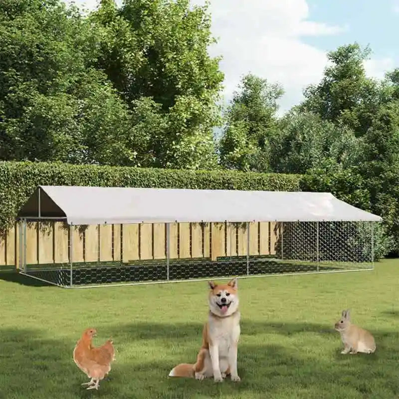 Dog Kennel Silver Galvanized Steel Large Dog Kennel Rectangular