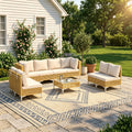9-Piece Outdoor Patio Furniture Set Wicker Sectional Sofa with Thick Cushions And Glass Table for Backyard Garden