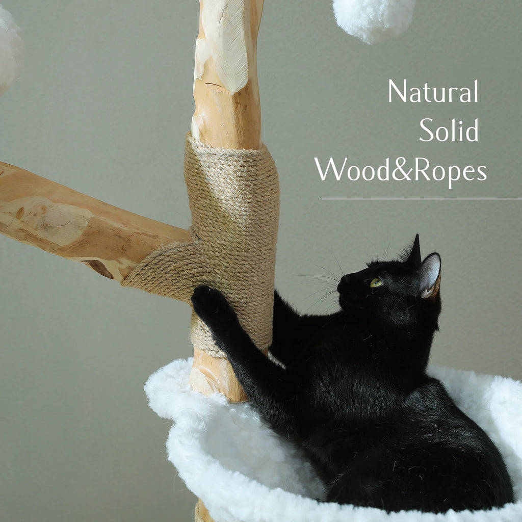 Large Cat Tree Tower with Sisal Scratching Post Wicker Basket Bed Flower Cat Condo Indoor Modern Cat Furniture Cat Accessories