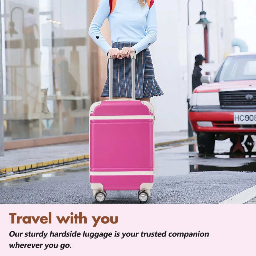 Hardshell luggage sets for travel: lightweight pink suitcases with double spinner wheels, TSA lock, and vintage design in 24 IN