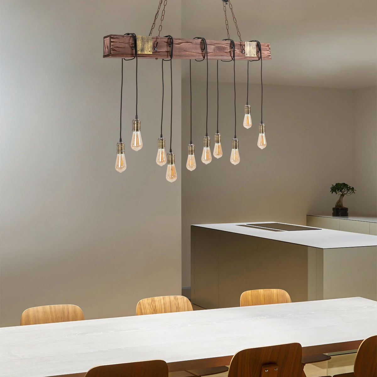 Vintage Wooden Hanging Pendant Light Retro Loft Lantern Chandelier Suspension Lighting Fixture for Coffee Shop Restaurant