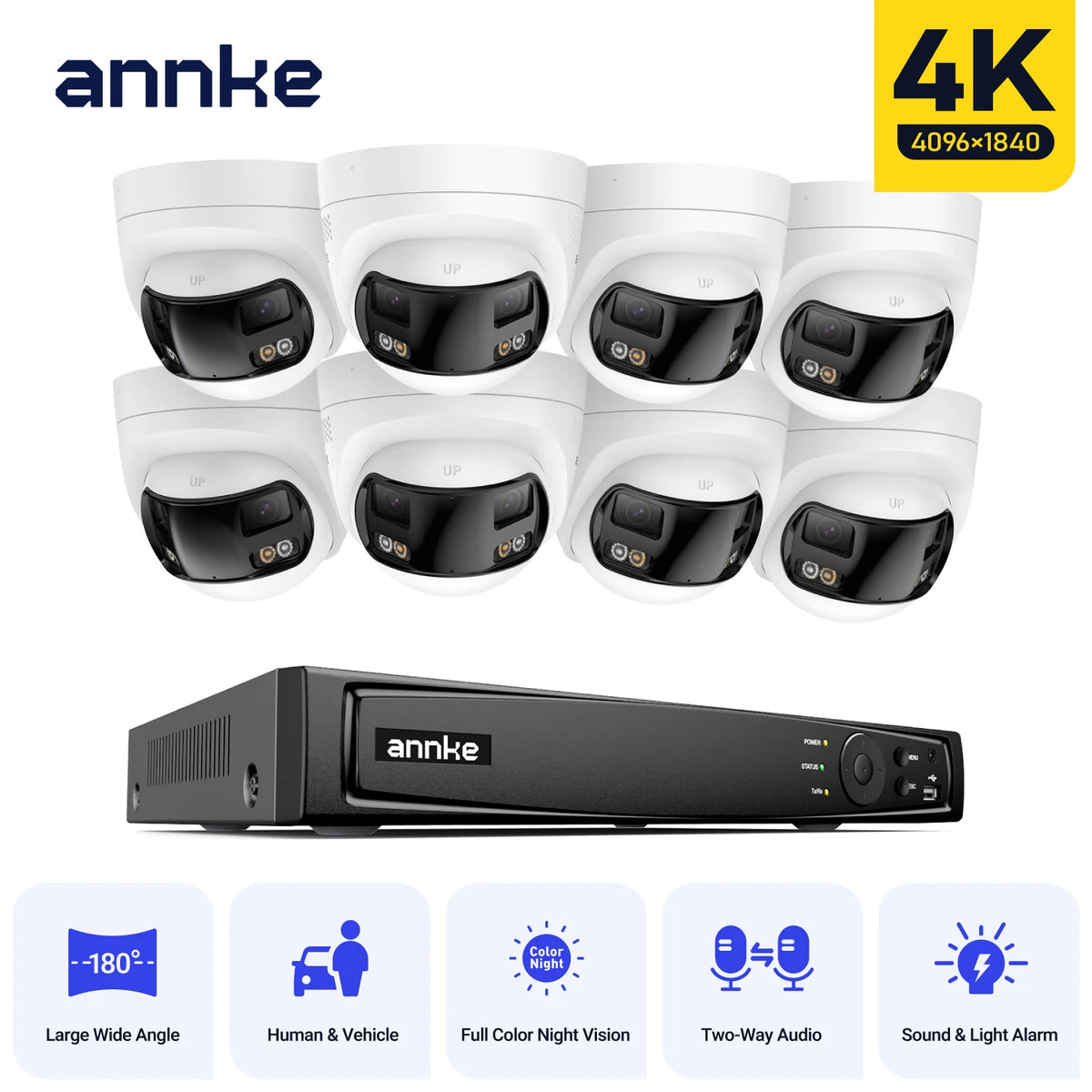 ANNKE Security Camera System 4K 8MP 180 Panoramic Dual Lens 8CH NVR PoE Camera Outdoor IR Night Vision 6MP CCTV Camera System