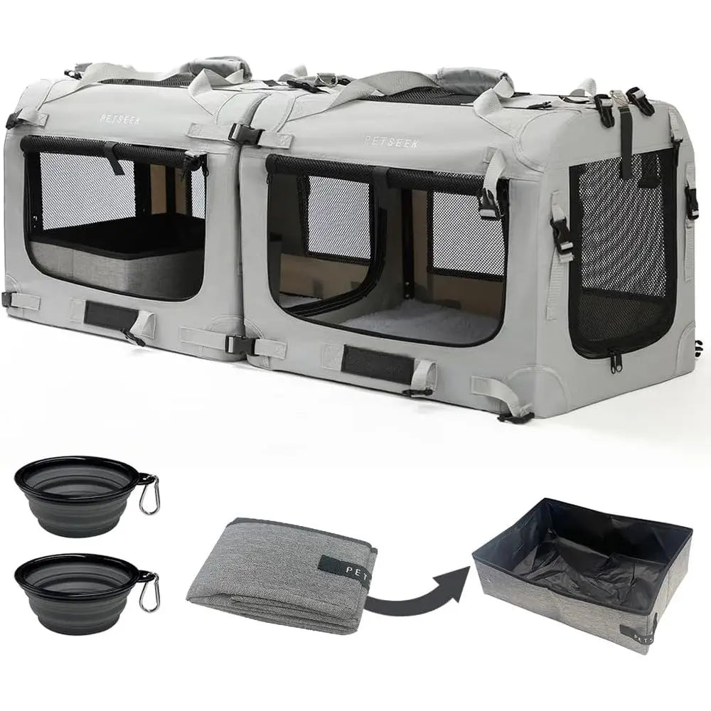 Extra Large Cat Carrier Sot Sided, Portable Small Dog Carrier or 2 Cats, 24"x16.5"x16" Car Travel olding Comortable Design with