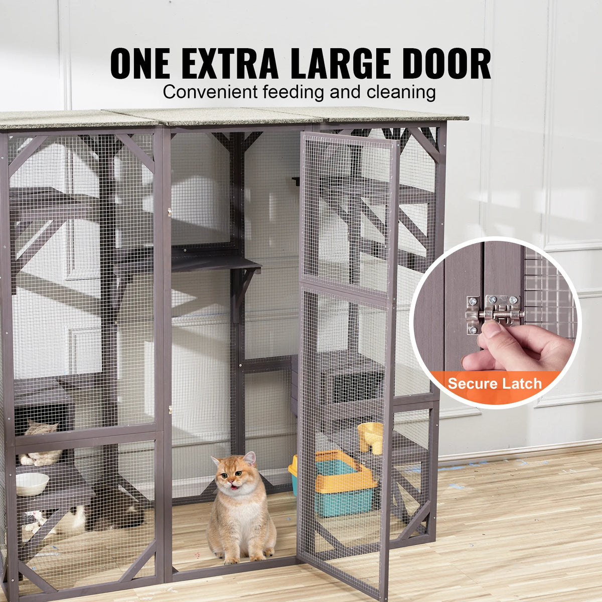 SucceBuy Cat House Outdoor 71.2x34.6x66.5 in 7-Tier Large Catio Cat Enclosure with 5 Platforms 2 Resting Boxes Large Front Door